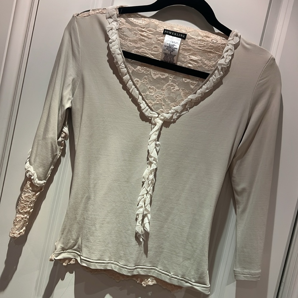 POWERLINE Cream Lace Trim Top